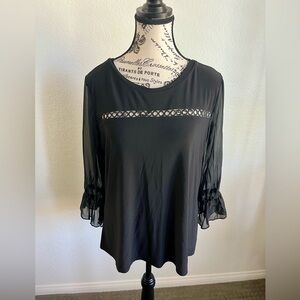 Chic Black Blouse with Sheer Sleeves